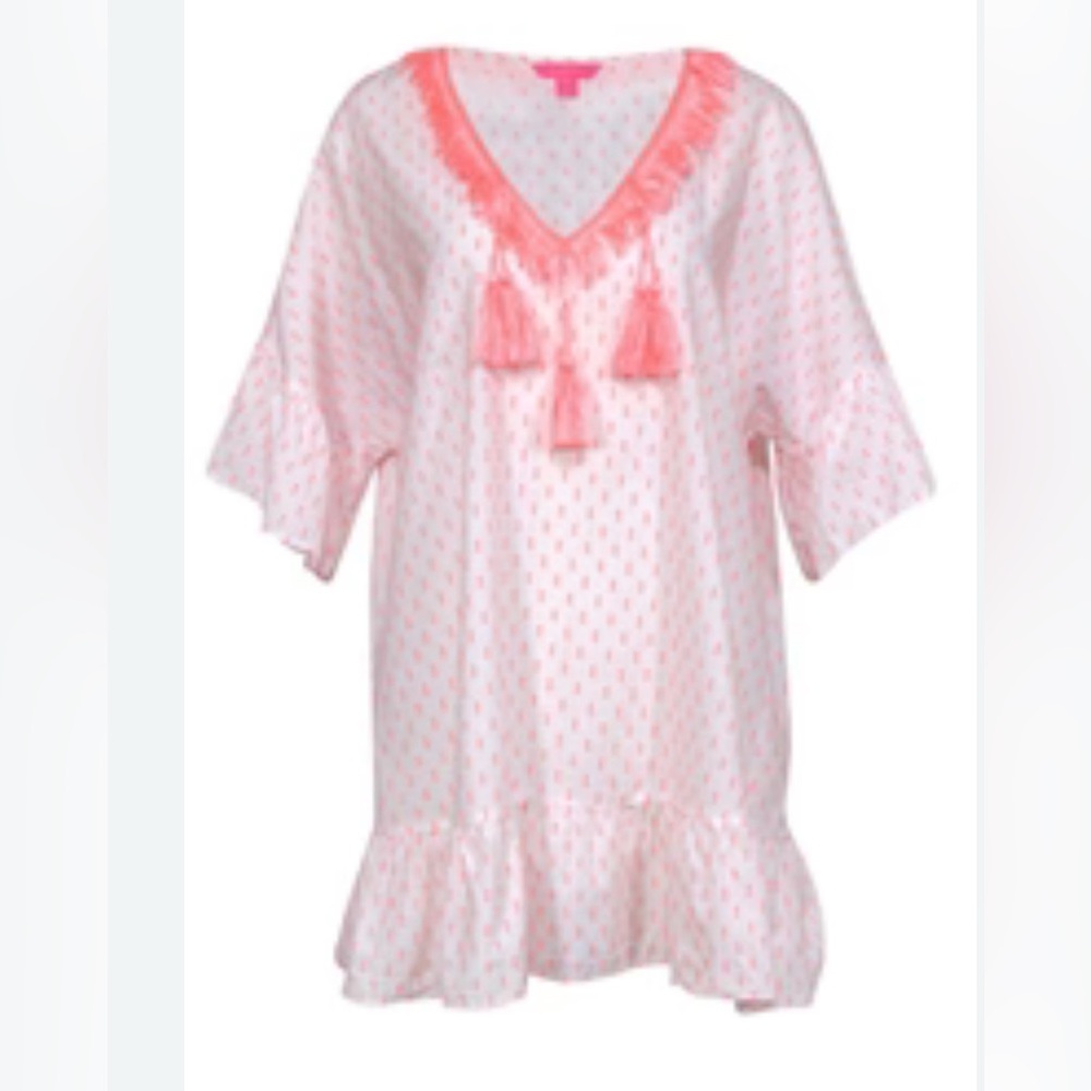 Lily‎ Pullitzer Neon Pink Fringe Tassel Tunic Dress Coverup Womens L/XL